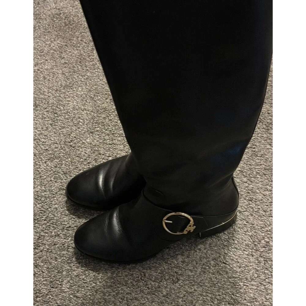 Tory‎ Burch Sofia black belted leather Reva Tall Riding boots women's size 8